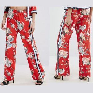RIVER ISLAND Red Floral Trouser with Side Stripe